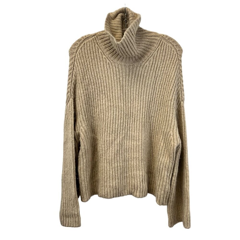Olivaceous Long Sleeve Turtleneck Ribbed Knit Sweater Beige Size Small Pullover